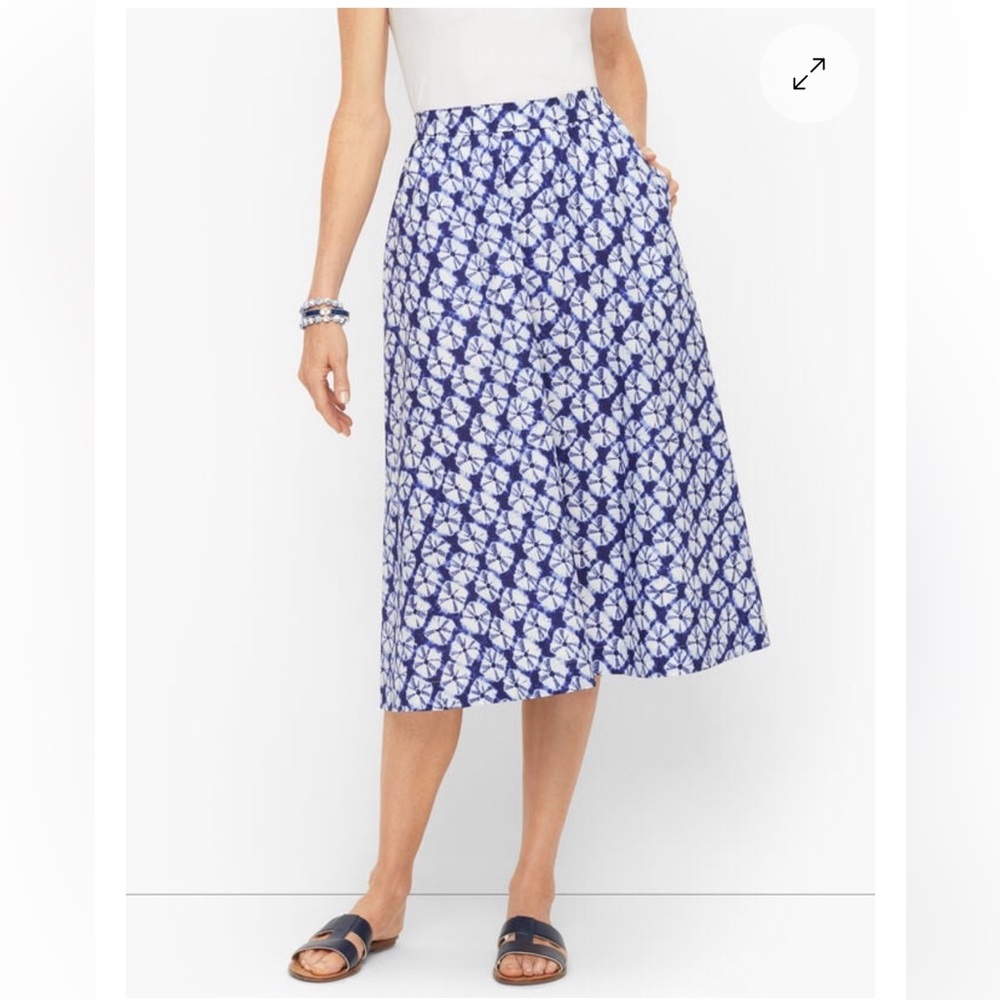 Talbots Plus Poplin Fit & Flare Skirt Blue & White Tie Dye Diamonds Size 1X